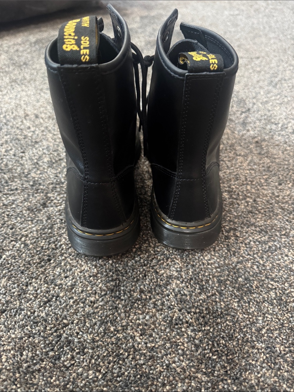 Dr. Martens Black Leather Lace-Up Boots with Yellow Accents - Picture 3 of 8